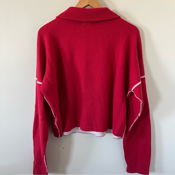 Urban Outfitters Silence + Noise Quarter Zip Cropped Knit Red Sweater Sz L - Picture 4 of 4